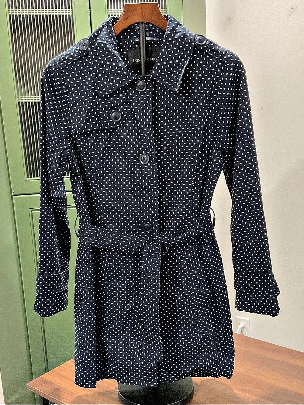 London Fog Polka Dot Single Breasted Trench Coat Women's Polka Dot Trench Coat